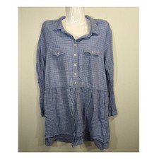 Gap Blue Plaid Mini Utility Pockets Drawstring Dress Womens Large Cottage Core