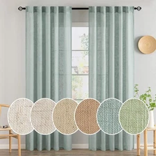 MIULEE Sea Green Linen Curtains 84 Inch Length for Bedroom Living Room, Soft Thi