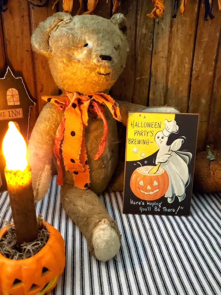 ADORABLE VINTAGE PRIMITIVE SHABBY RETRO STYLE HALLOWEEN GHOST PARTY WOOD SIGN - Image 3 of 4