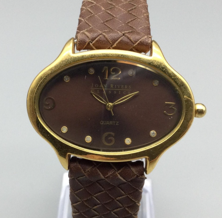 Joan Rivers Watch 40mm Womens Brown Gold Oval Dial Leather Band
