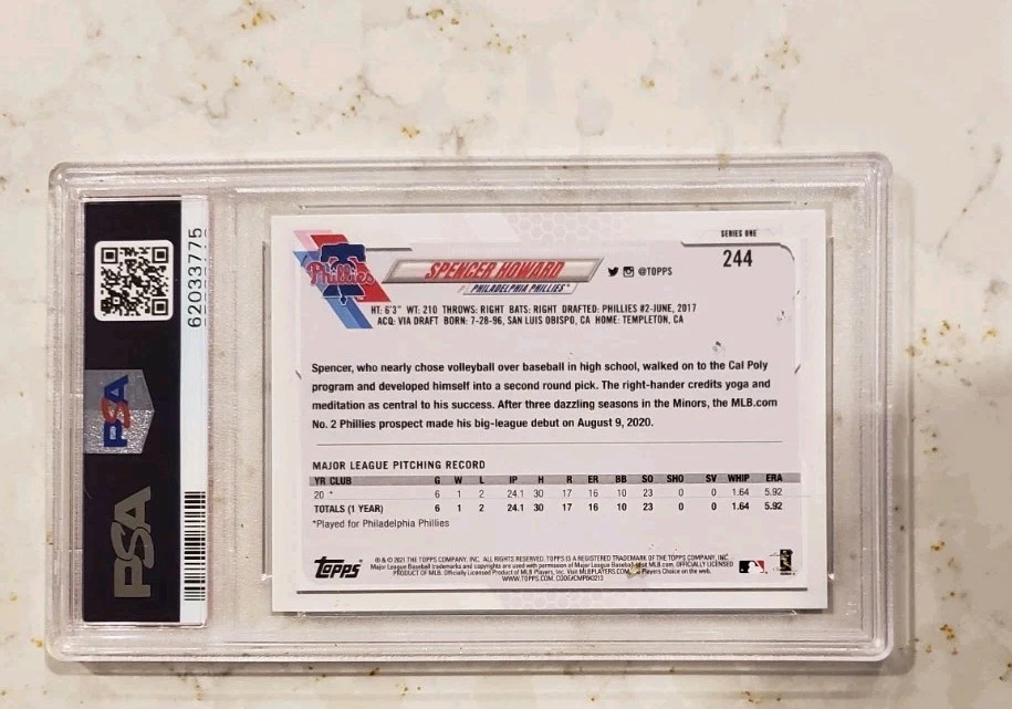 2021 Topps Spencer Howard Phillies Rainbow Foil RC #244 Graded PSA 9 - Image 2 of 2