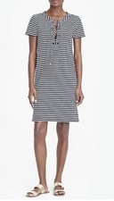 J.Crew Factory Stripe Lace-up Knit Dress in Navy White XS
