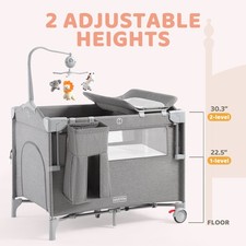 5-in-1 Portable Playard  Bassinet Bedside Sleeper Newborn-Toddler Gray
