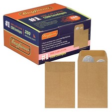 Bonfasvo 200 Pack 1 Kraft Coin Envelope 200 2.25''x3.5'' ,