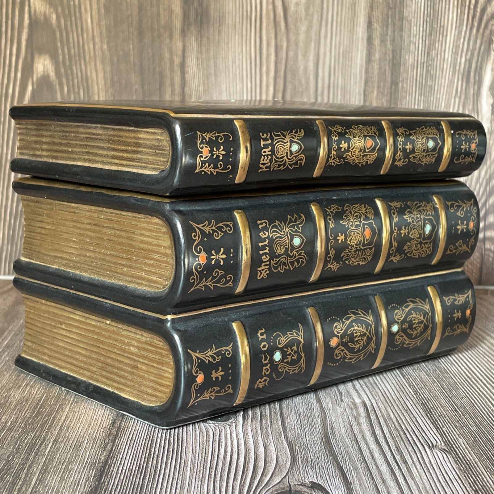 Decorative Book Shaped Ceramic Storage Trinket Box Black & Gold 7685