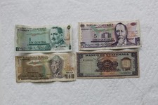 Guatemala Banknotes, 5 Quetzales 1968, 1975, 1 Quetzal 1977, 1/2Q 1976
