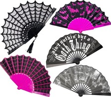 Kreepsville 666 Folding Fabric Bamboo Hand Fan Spiderweb Double Sided Halloween