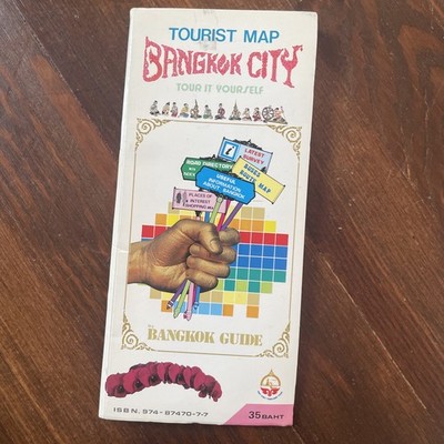 1980s Bangkok Thailand Tourist Guide Map Club Vtg Travel Shopping Temples
