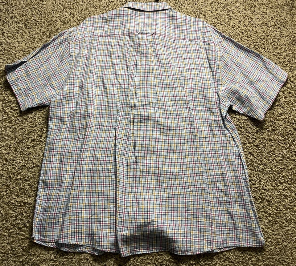 Orvis Shirt Mens XXL Blue Plaid 100% Linen Short Sleeve Casual - Image 3 of 4