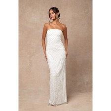 NWT Lulus Miko White Beaded Bridal Wedding Strapless Column Maxi Dress S