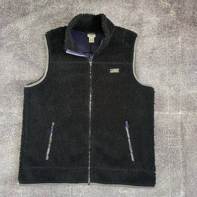 Men's L.L Bean Black Mountain Deep Pile Sherpa Fleece Zip Up Vest Jacket Sz 2XL