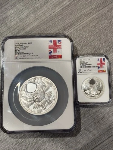 2024- Alderney Bald Eagle- 10 oz & 2 oz- UHR- FDOI- NGC- SP70& PF70- Jody Clark