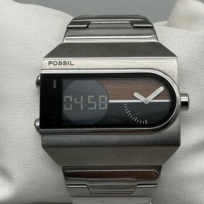 Fossil Mens Watch 43mm Black Wood Dial Stainless Steel JR-9306 New