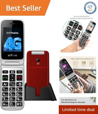 G3 Pro Red - 4G LTE Flip Phone for Seniors with Extended Battery & SOS Feature