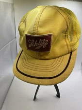 Vintage Schlitz Beer Patch Mesh Snap Back Hat Yellow