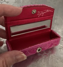    MK Signature Mary Kay K Hot Pink Beaded Mirror Snap Lipstick Case Holder