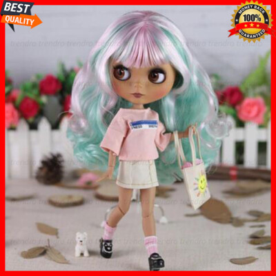 12'' Blyth Doll From Factory Dark Skin Matte Face Hair Joint Body Clothes Dress