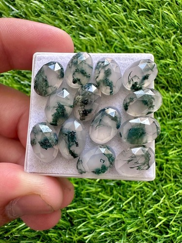 Agata muschio naturale 8x12 mm pietra preziosa ovale taglio rosa lotto 10 pezzi per creazione gioielli - Foto 7 di 8