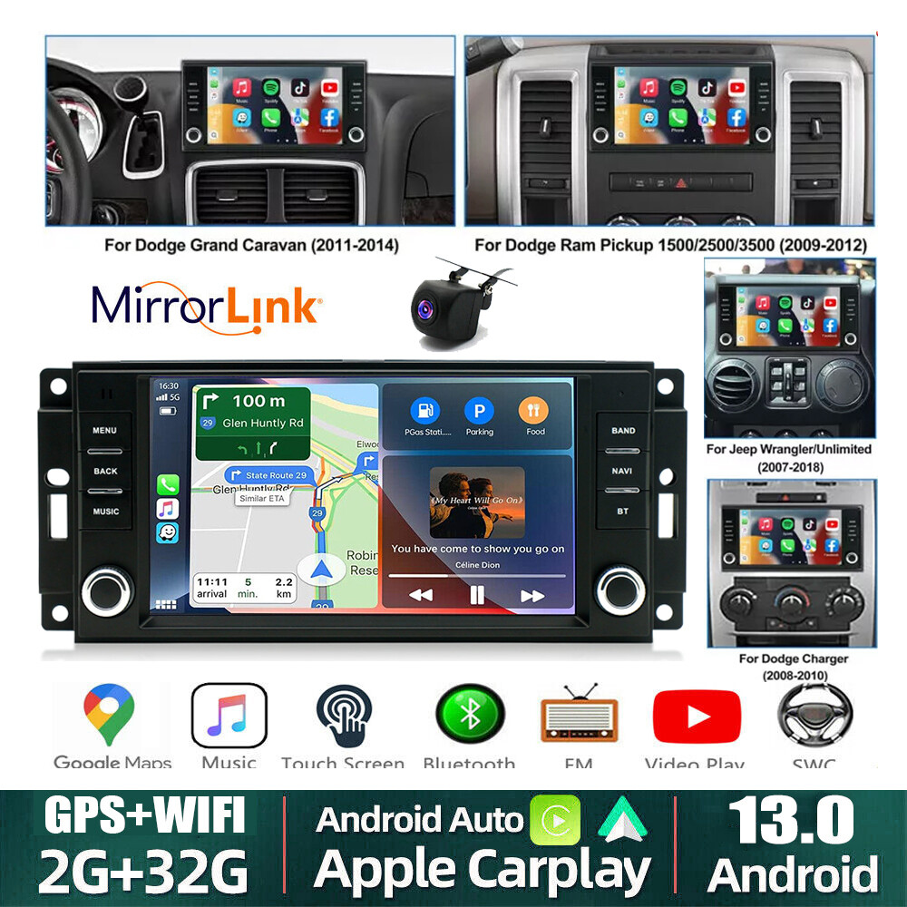 Apple CarPlay Android 13 Stereo GPS Navigation for Dodge Ram Jeep Wrangler