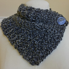 Hand Knit Charcoal Gray  Black Textured Neck Warmer Scarf Wrap with Button
