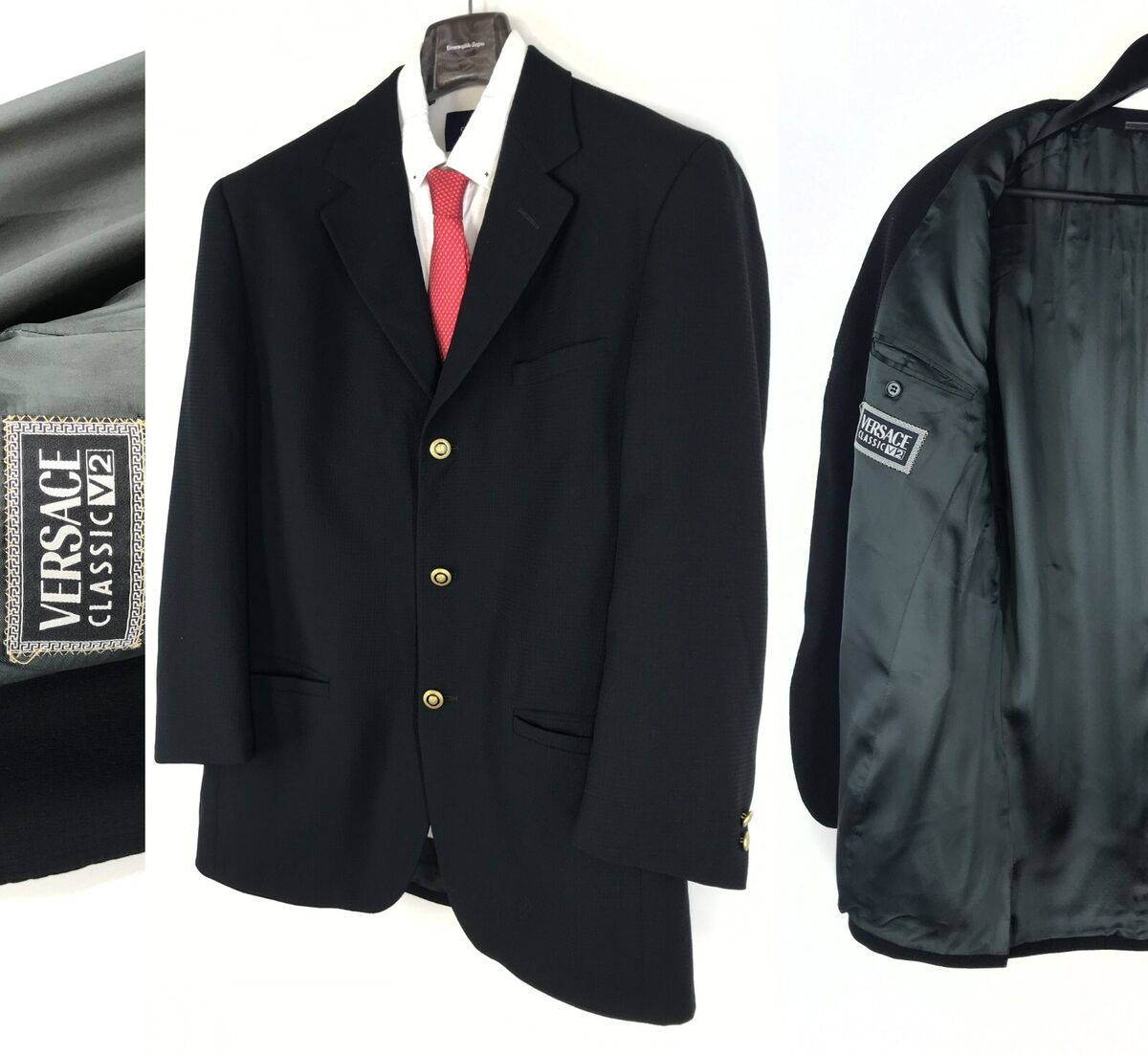 Men's VTG VERSACE CLASSIC V2 Blazer Black Wool Gold Button Men's VTG VERSACE CLASSIC V2 Blazer Black Wool Gold Button