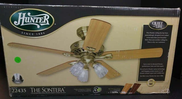 Hunter Sontera 52 Antique Brass Ceiling Fan New In Box For Sale