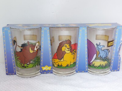 Set de 3 verre vintage Disney Roi Lion Simba Mufasa Timon Pumba Lion King glass