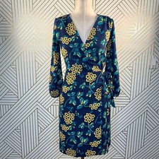 NWT J. Crew Golden Floral Wrap Dress in 365 Crepe Blue Yellow Polyester Size 00