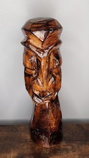 Hand Carved Solid Wood 10" High Tribal Statue Sculpture Tiki Totem Figure