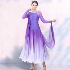 Sleeves Round Neck Gradient Women Dance Waltz Dress Rumba Dance Ball Gown