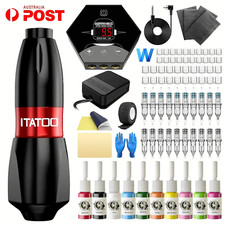 Tattoo Machine Kit Pen Gun Rotary Motor Power Supply Color Inks Needle Set AU