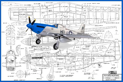 Aerographics Model Airplane Plans (FF-RC): P-51 (B/D) Mustang 32'' Scale RP/EP