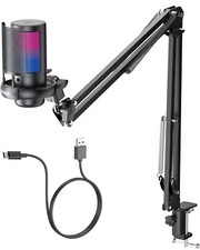 Gaming USB Microphone for PC: Computer Condenser Mic with Boom Arm - Recording A