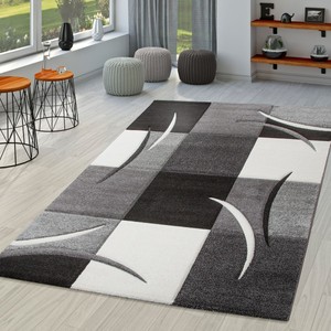 Détails Sur Tapis Salon Moderne Palerme Avec Découpe Des Contours En Gris Noir Blanc
