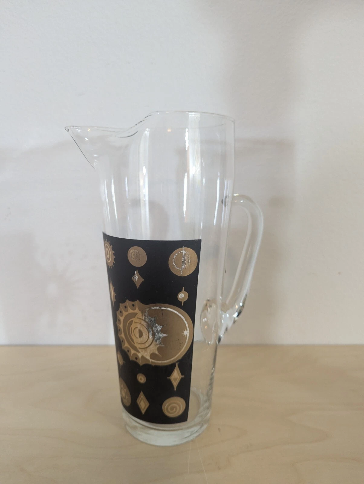 Vintage MCM Fred Press Glass Martini Pitcher Atomic Eclipse Rare