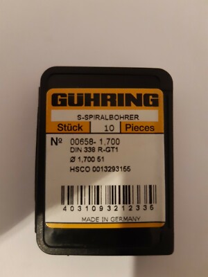Gühring S-Spiralbohrer 00658-1,700   10 Stück HSCO