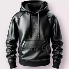 Men's Black Premium Leather Hoodie Handmade Genuine Lambskin Leather Jacket