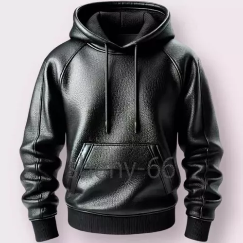 Men's Black Premium Leather Hoodie Handmade Genuine Lambskin Leather Jacket