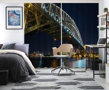 3D Night Bridge View ZHUA4024 Photo Curtain Window Blockout Fabric Amy 2023