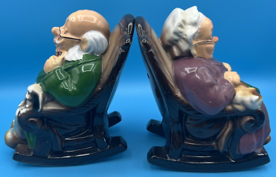 老人置物 Vtg Pair Lefton Japan Old Couple Retirement Fund Bank Rocking