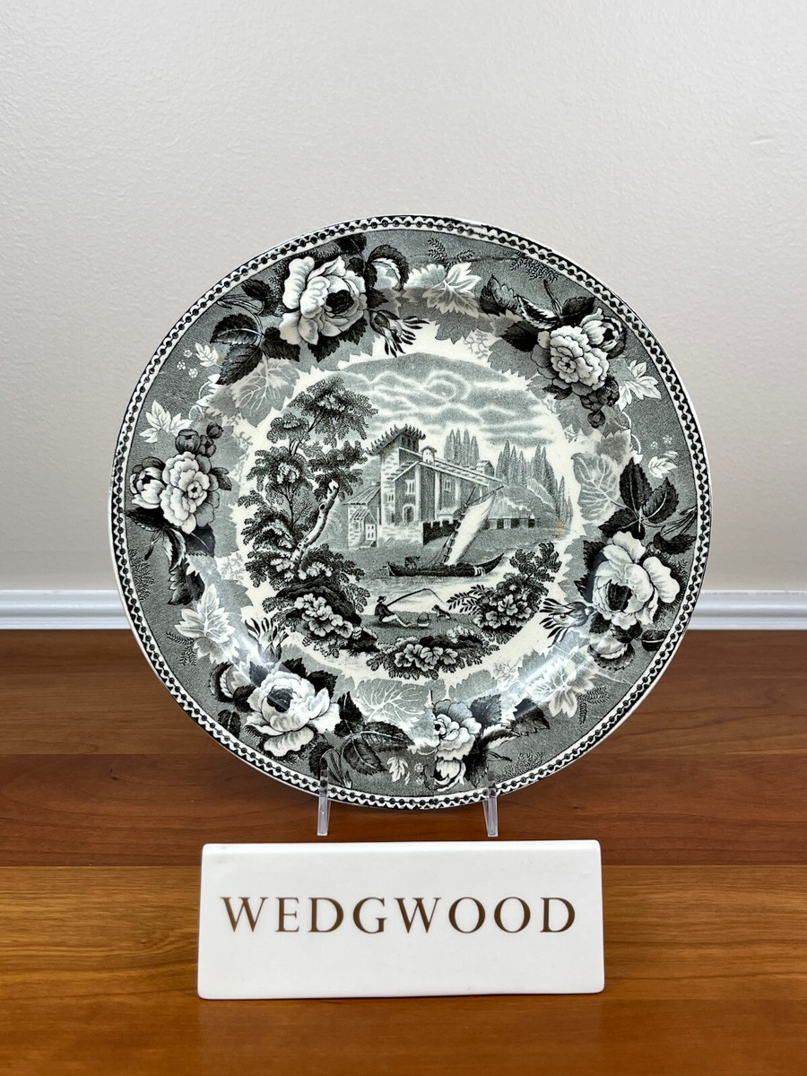 【WEDGEWOOD】アンティークプレート Antique Wedgwood LANDSCAPE Black Transfer 9 1/8