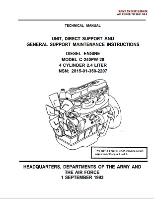 234 p.  TM 9-2815-254-24 ISUZU ENGINE MODEL C240 4 CYL MEP-804 -814 Manual on CD