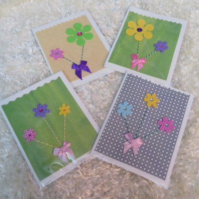 Set of 4 Handmade GET WELL SOON folded cards, 5.5''X4.25'', A2