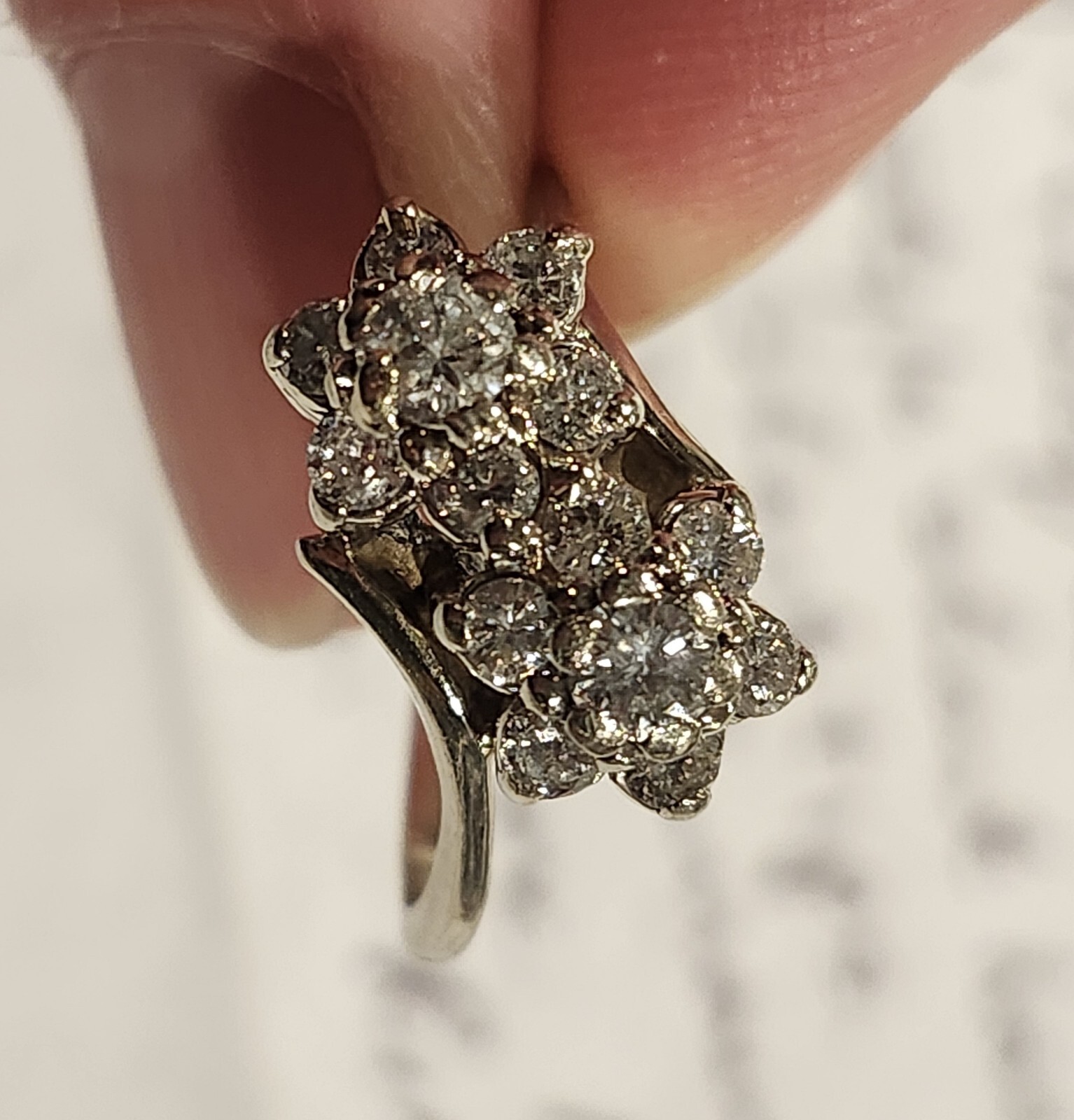 Solid 14k White Gold Double Flower Ring. - image 4