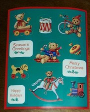 Vintage American Greetings Christmas sticker sheet, Teddy Bears and toys