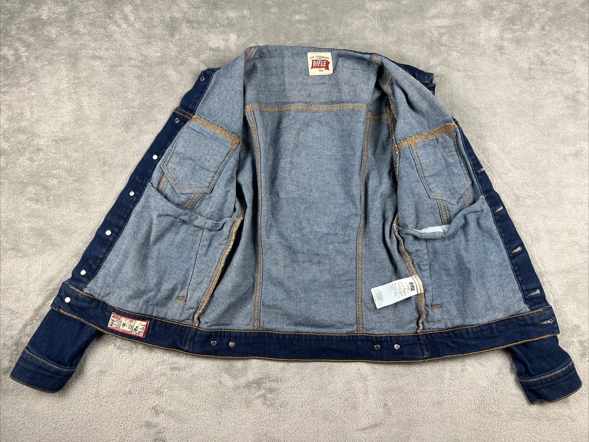 Rifle Denim Trucker Jacket Size Small Vintage Back Graphic RARE