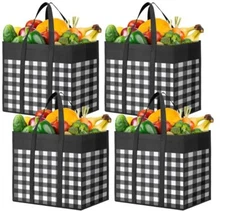 4-Pack Large Reusable Grocery Bags Foldable Shopping Tote Bags with Handles