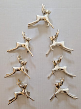 7 Silver Tone Metal Flying/Leaping Reindeer Christmas Ornaments Holiday Rudolf