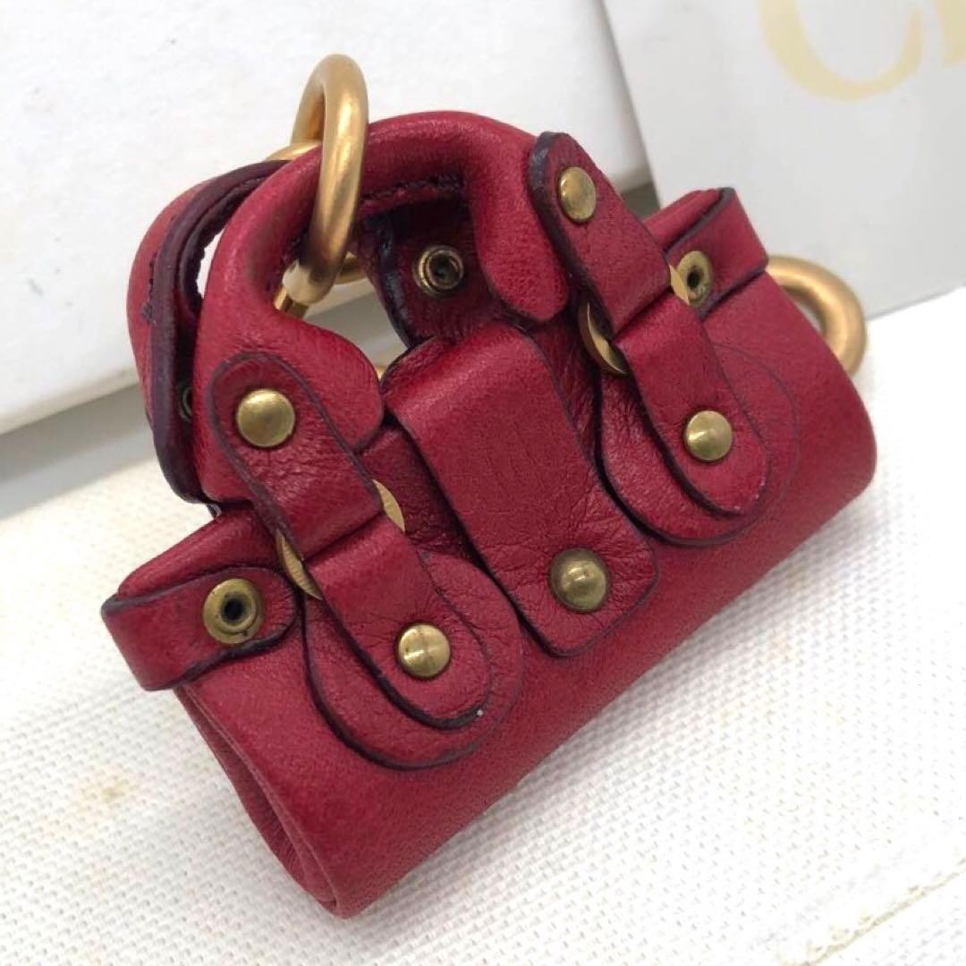 Chloe Paddington Key Holder Accessory Bag Charm Red Gold Used Good From Japan image 7