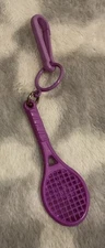 Vintage 1980s Plastic Clip Bell Charm Purple Tennis Racket 80s Charm 